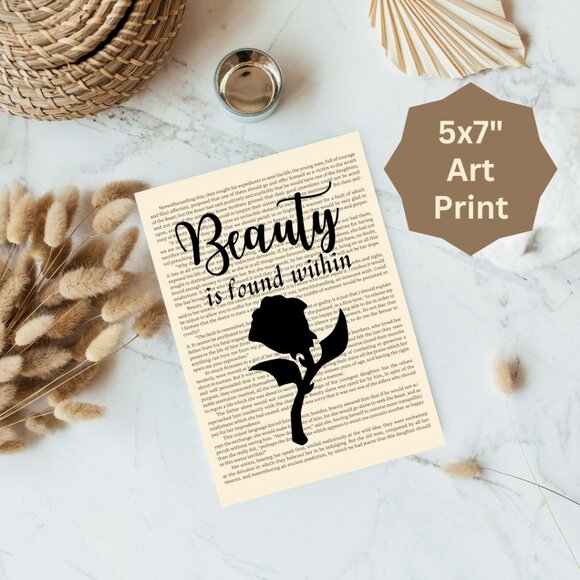 Other - Beauty and the Beast Book Page Art Print, Bookish, Beauty is Found Within
